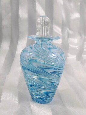 Blue and White Signed Art Glass Perfume Bottle # 27000